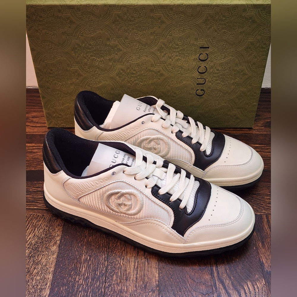 $980 Brand New Gucci MAC80 Women's Sneaker Off White Black Sz G 38 US 8